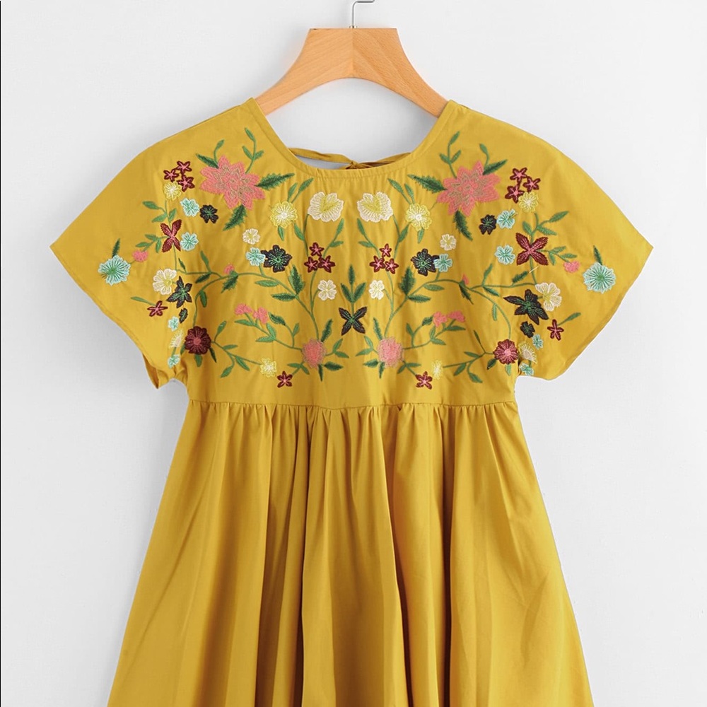 SHEIN Floral Embroidered Smock Dress